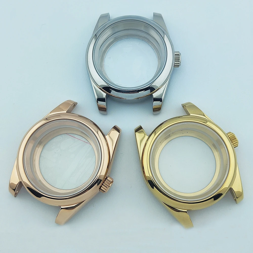 36/39mm Men's Gold Watch Cases nh35 Case Sapphire Glass For nh35 nh34 nh36 nh38 Movement 28.5mm Dial Waterproof