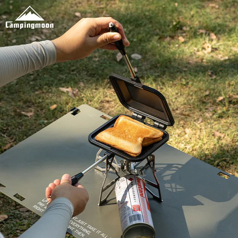 CAMPINGMOON Double-sided Non Stick Bread Sandwich Grill Versatile Camping Breakfast Sandwich Pan Baking Tray