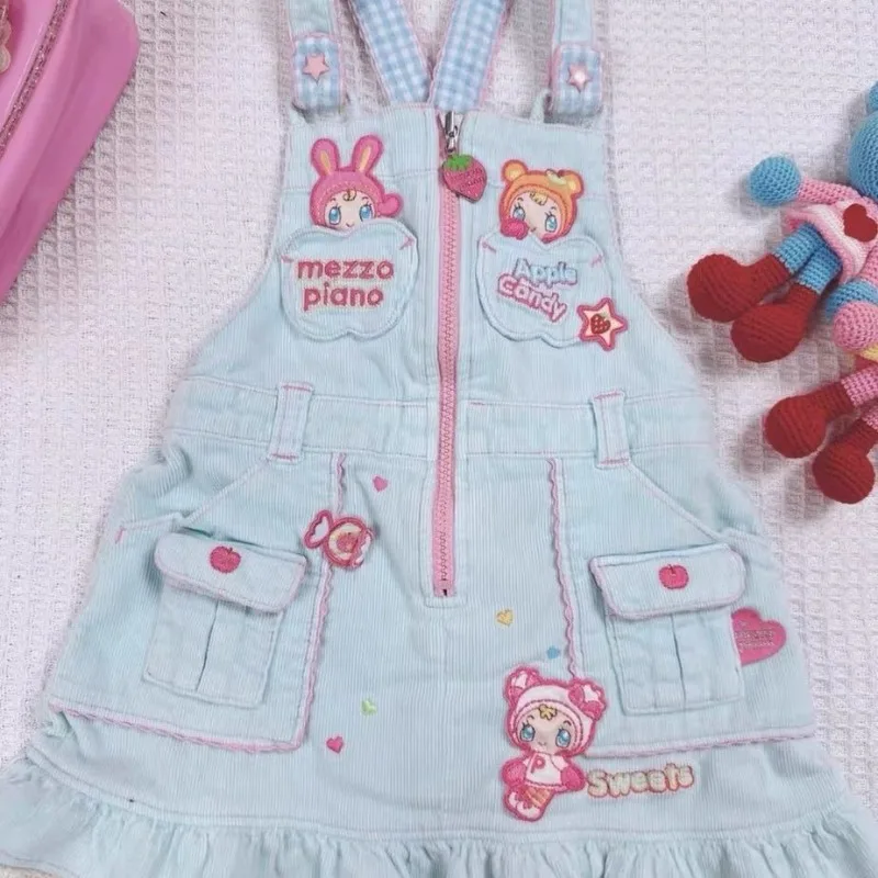 

Sweet Lolita Style Strap Dress Women Cute Bunny Cartoon Embroidery Kawaii Party Mini Dress Female Korean Fashion Princess Dress