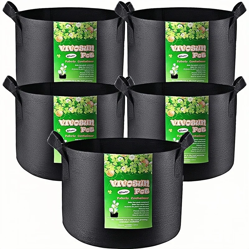 5 Pieces of 10 Gallon Planting Bags, 150g Thick with Handles, Gardening Planting Bags, Vegetable and Flower Planting Buckets