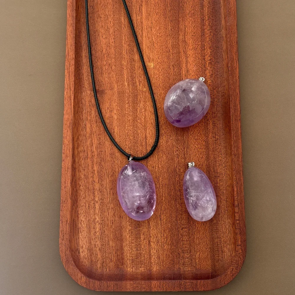 قلادات طويلة من حجر الكريستال الأرجواني الجمشت للنساء قلادات سترة شتوية مجوهرات حجرية غير منتظمة جديدة في عام 2026 #4