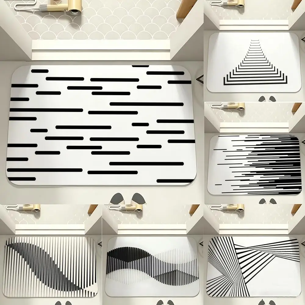 Minimal Nordic Thin Line Division Floor Mat carpet diatom mud bathroom quick-drying absorbent floor mat household bathroom