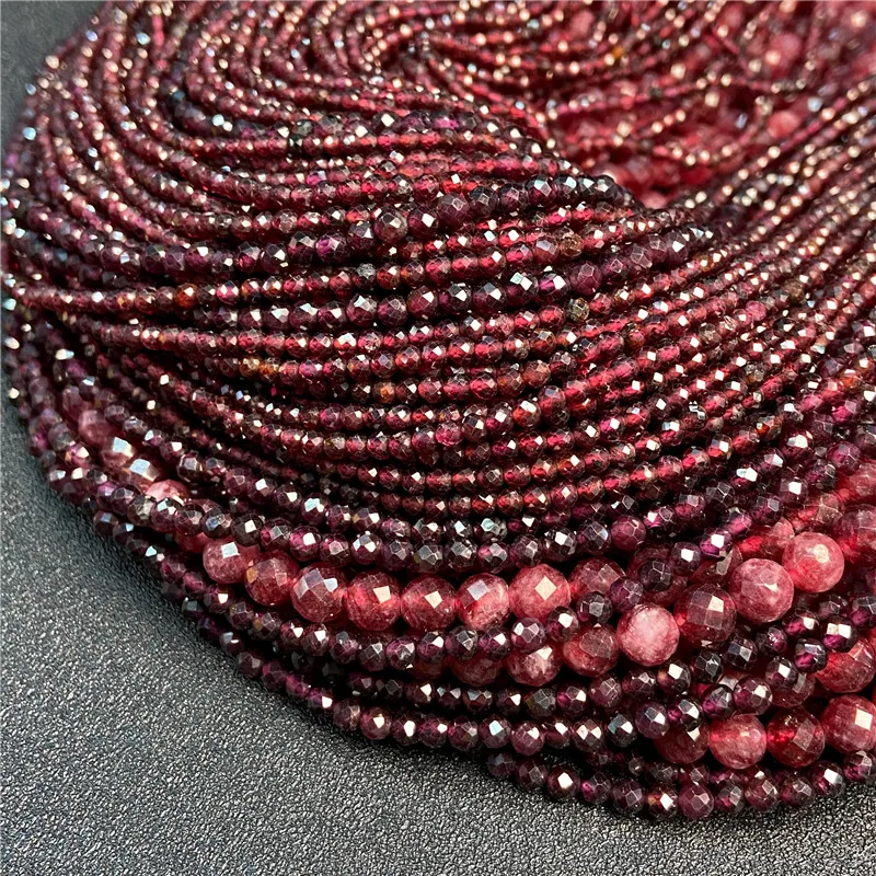 15 Inches Natural Faceted Garnet Stone Bead 2/3/6MM Fine Red Stones Loose Beads DIY Accessories For Jewelry Making Supply