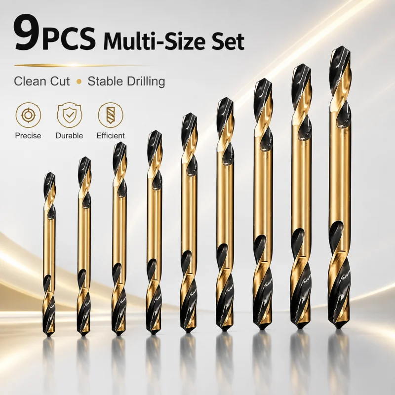Multi‑Size 9Pcs Twist Drill Bit Set Double‑End Sharp Cutting Bit for Tile Ceramic Glass Household Power Drill Tool