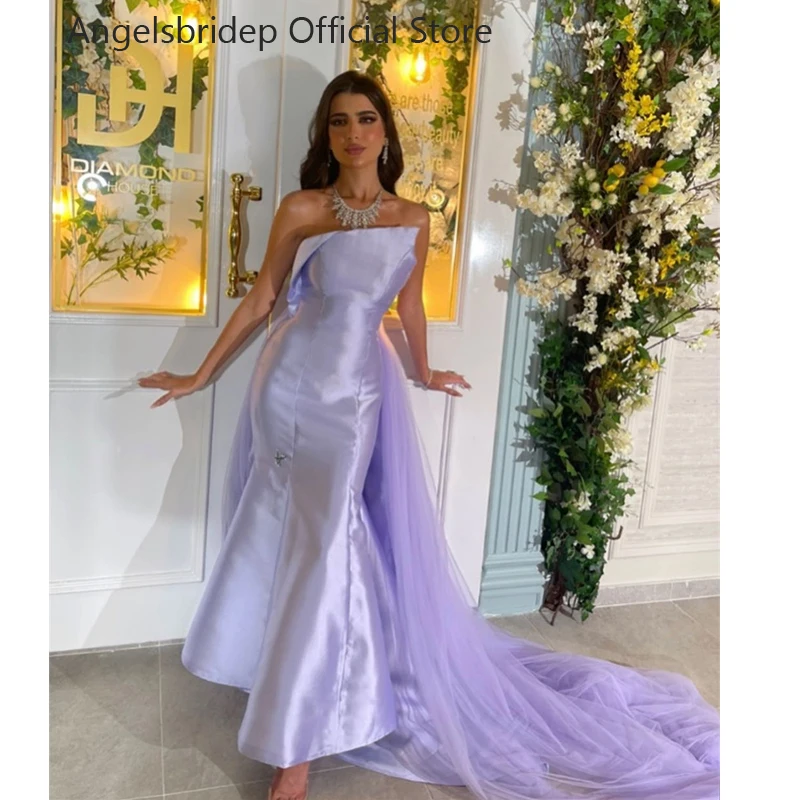 

Angelsbridep Saudi Arabic Mermaid Evening Dresses Sequins Strapless Tulle Train Celebrate Event Dress Dubai Prom Party Gowns