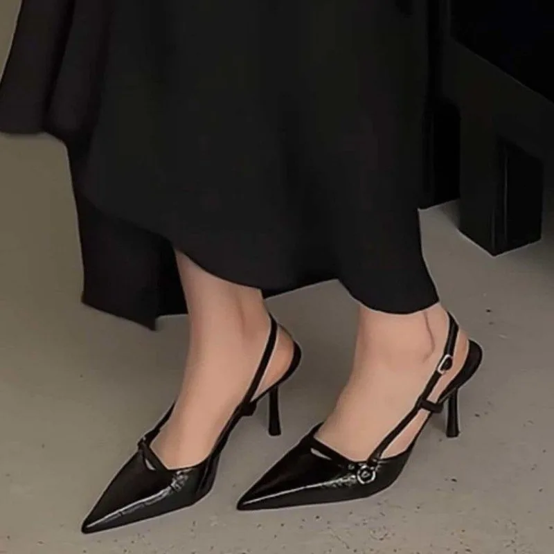 Spring Summer New Pointed Toe High Heel Women's Sandals Belt Buckle Brown Luxury Feel Fashionable Low Cut Ankle Strap Shoes view 5