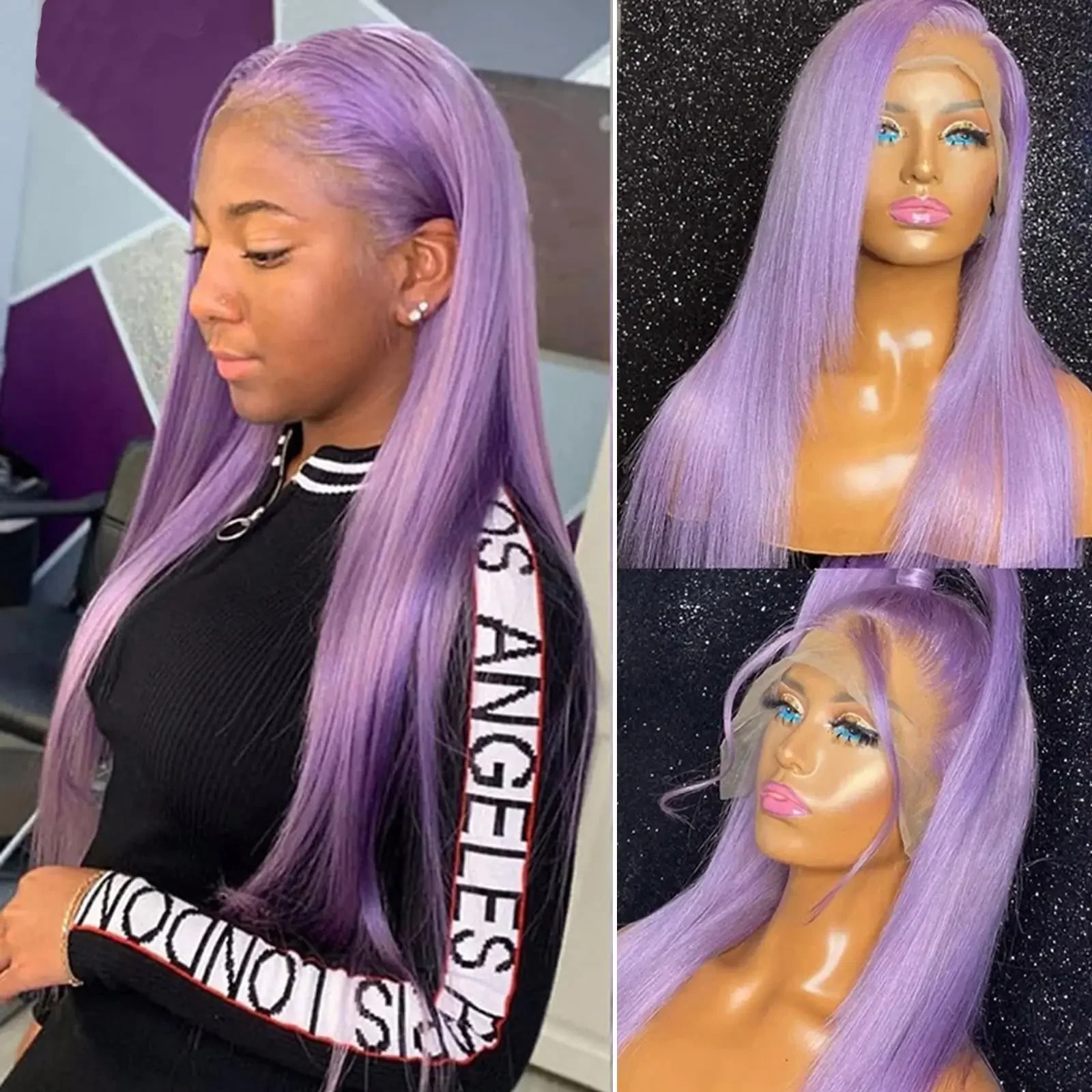 

13x4 Purple Lace Front Wigs Human Hair 100% Brazilian Human Hair Wigs Bleached Straight HD Lace Frontal Wig For Women Preplucked