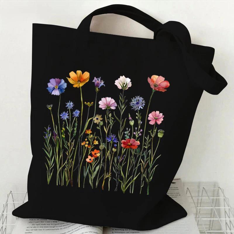 Fashion Canvas Tote Bag Wild Esthetics Wild Flower Women\'s Handbags Bohemian Style Plant Flower Series Female Y2K Shoulder Bag