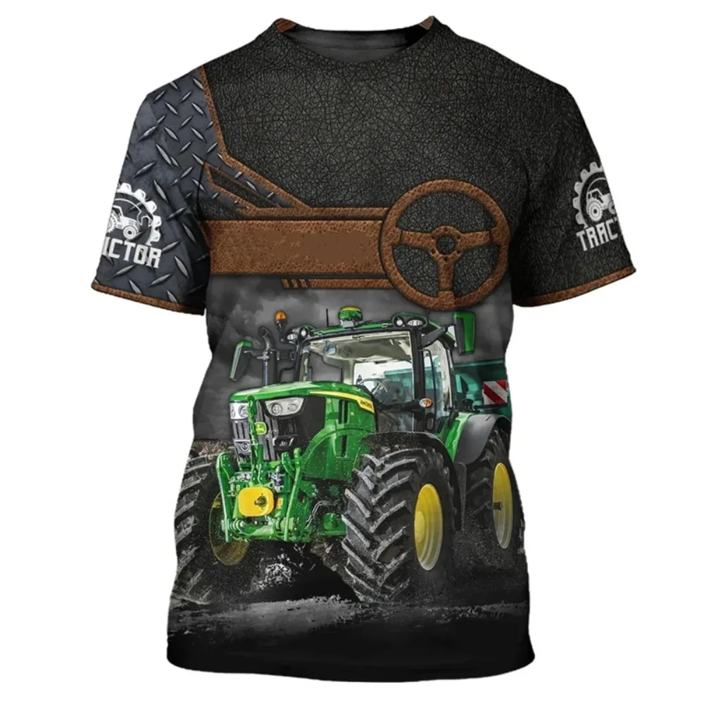 Agricultural Tractor Pattern Summer 3D Printed Large-sized Men's T-shirt Quick-drying and Breathable Suitable for Outdoor Wear