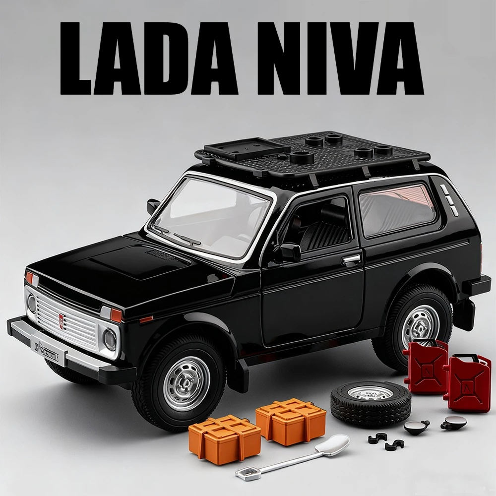 1:24 스케일 라다 니바 2106 빈티지 자동차 모형 장난감 음악 조명 후진 기능 도어 개폐 가능 고급 시뮬레이션 차량 모델 소년 선물