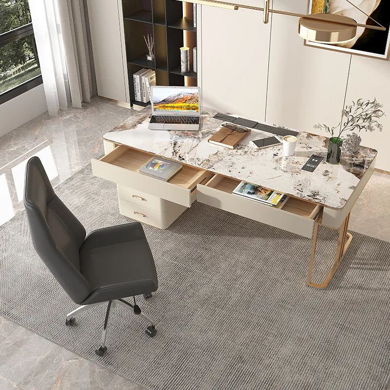 

Light Luxury White Slate Desk with Storage Drawers Simple Modern Study Table/Computer Table/Office Table and Movable Chair