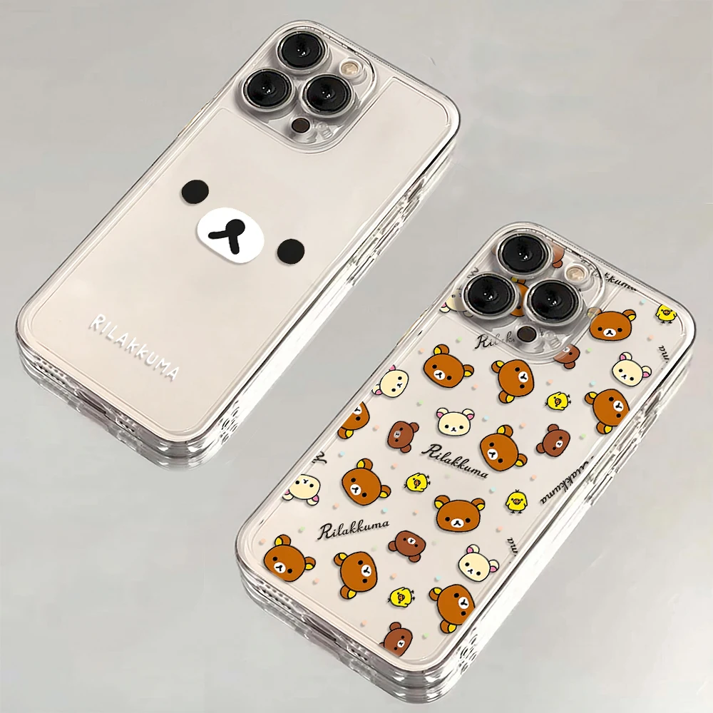 Fashion Cute Cartoon Rilakkuma Bear Phone Case For iPhone 16 15 14 13 12 11 Mini Pro Max X R 7 8 Transparent Soft TPU Back Cover