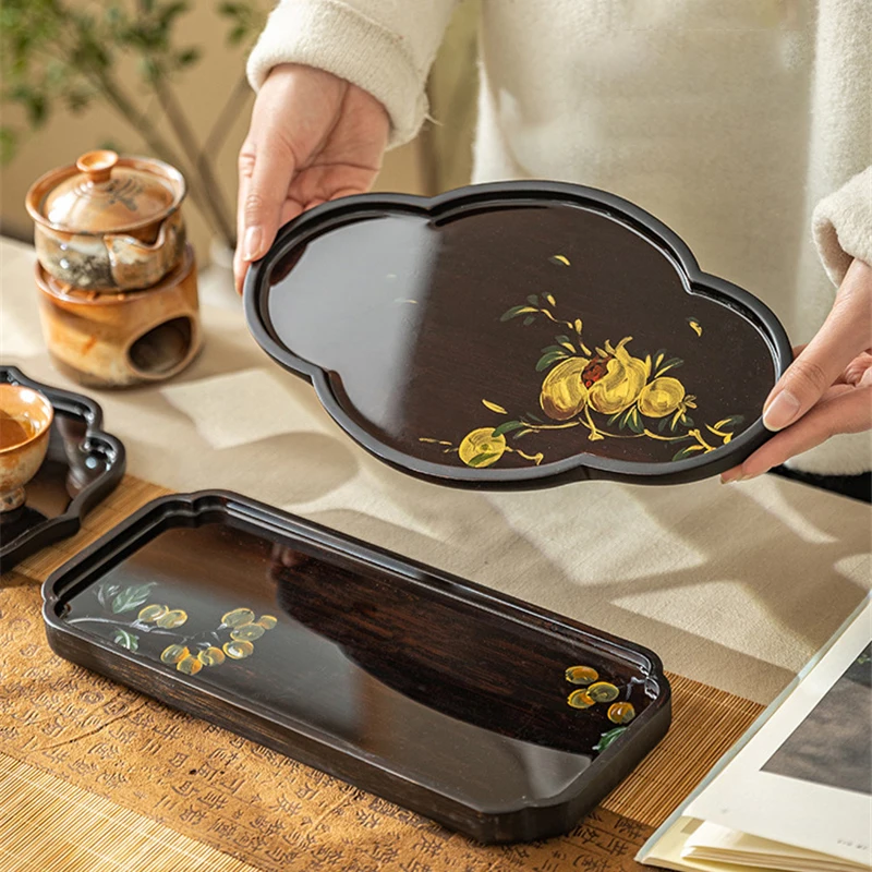 Handmade Tray Hand-painted Chinese Painting Dry Bubble Taichung Style Vintage Bamboo Tray Disc Kung Fu Teaset Small Tea Tray