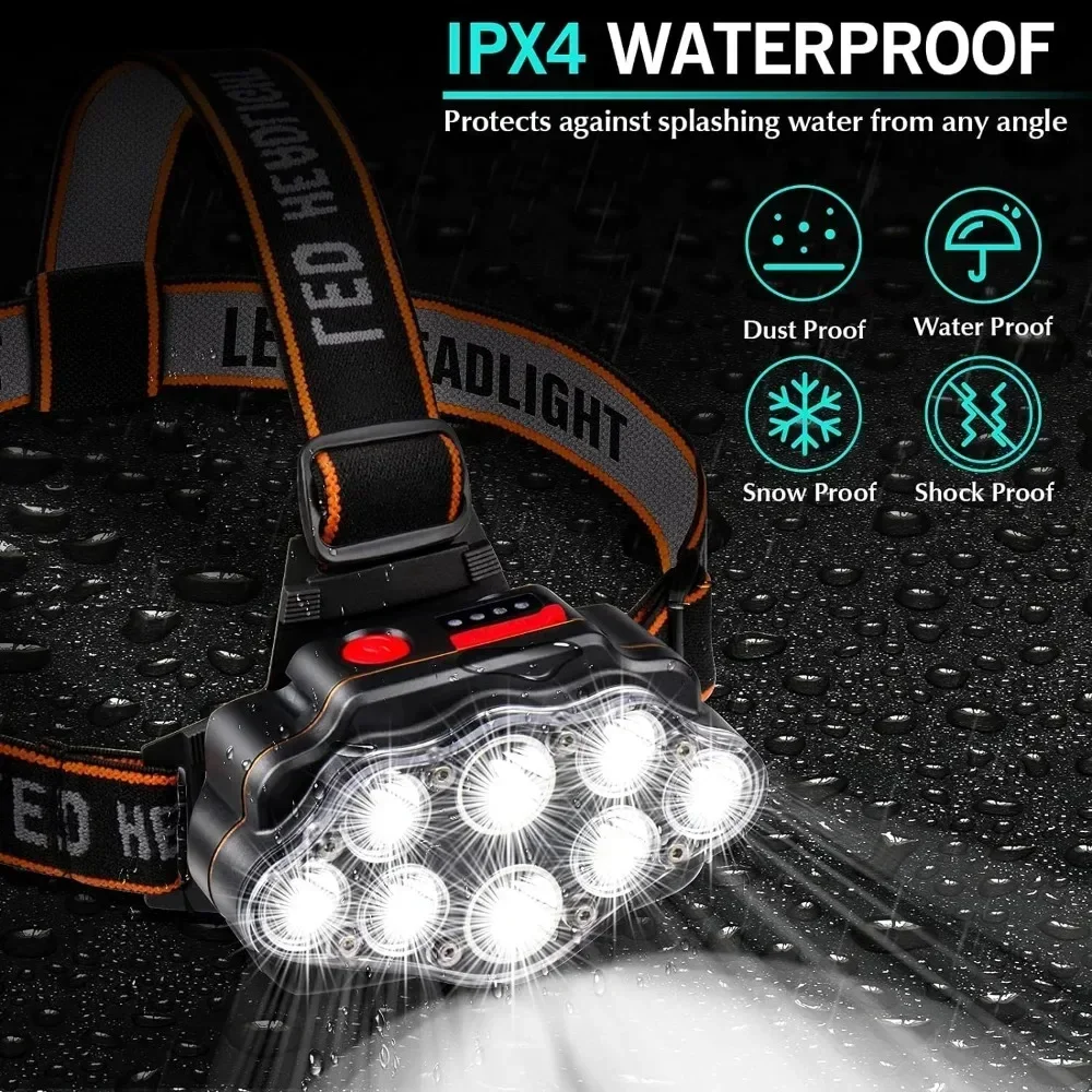 Strong Light Headlights 8*XPG LED Headlamp USB Rechargeable 18650 Battery Outdoor Camping Fishing Lamp Powerful Head Flashlight