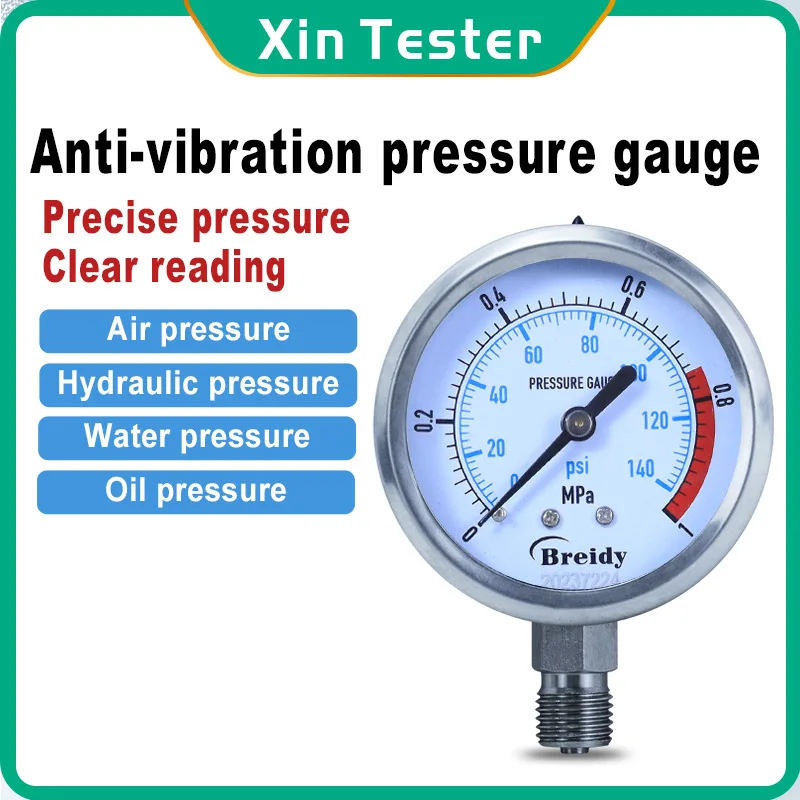 Xin Manômetro de Água Hidráulica 060mpa Radial Tester Glicerina Livre Manômetro Anti-vibração de Aço Inoxidável g 4g 12