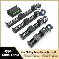 X Y Z Axis Motorized Slide Table T-type Linear Guide Rail Stage CNC Mini Sliding Table Motor Drive Kit Electric Linear Stage