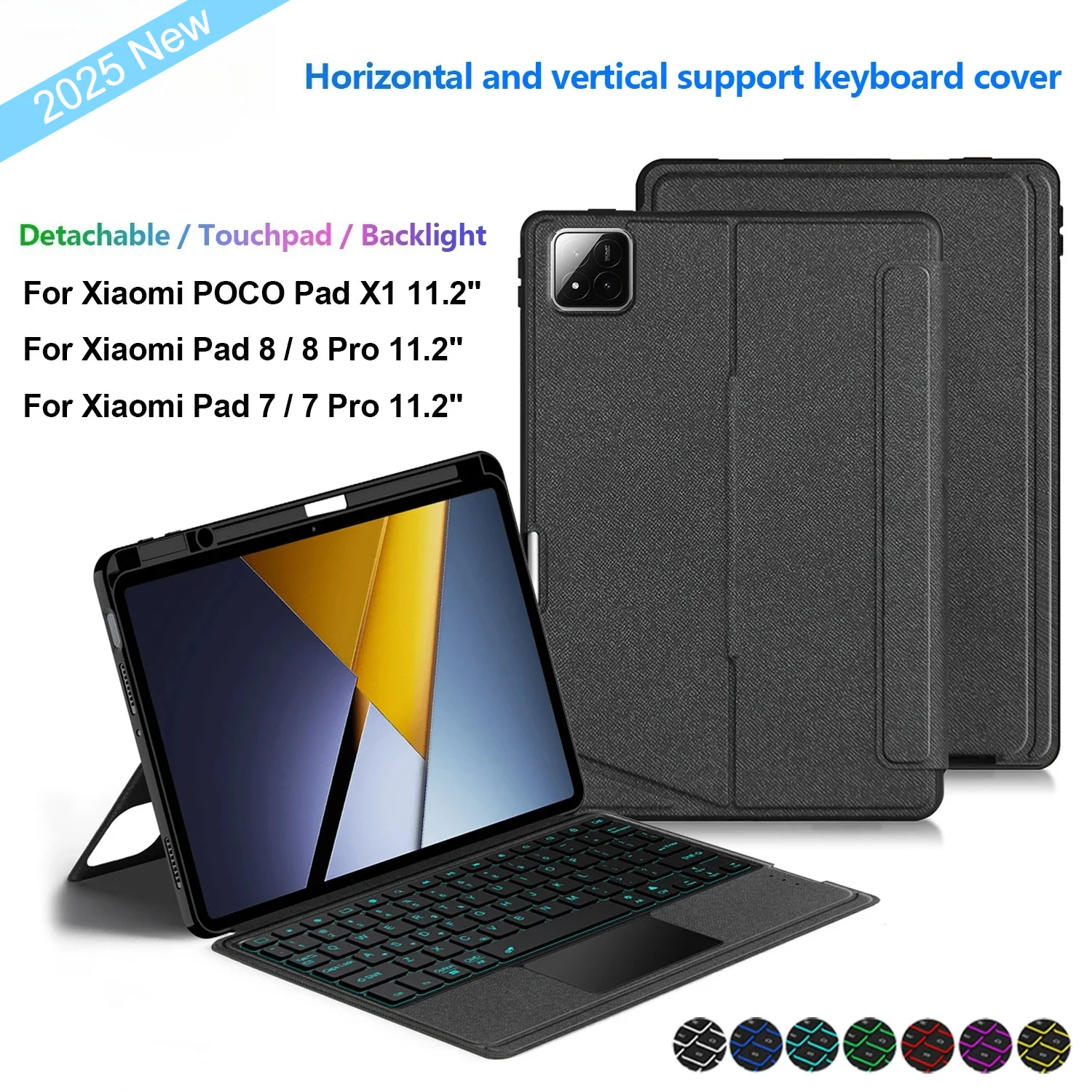 

NEW Touchpad Backlight Removable Magnetic Keyboard Case for Xiaomi POCO Pad X1 2025 Mi Pad 8 / 7 Pro 11.2 Inch Protective Cover