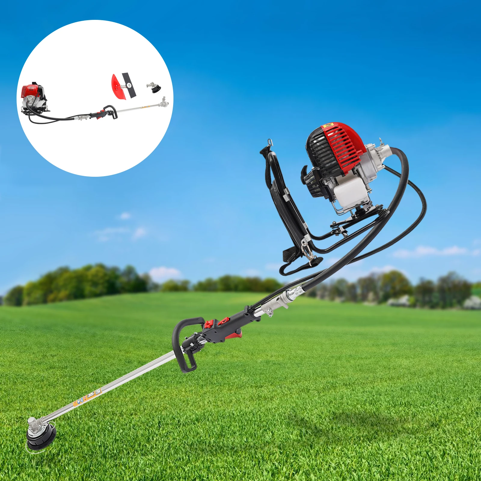 

Мотокоса-кусторез 4-тактная, 2-в-1: бензиновая газонокосилка и водяной насос, многофункциональный триммер для сада