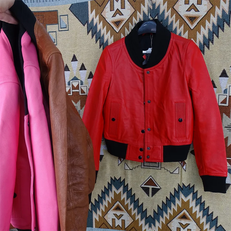 

Роскошное женское бейсбольное пальто из натуральной кожи с верхним слоем из овчины, милое универсальное облегающее модное пальто для поездок на работу