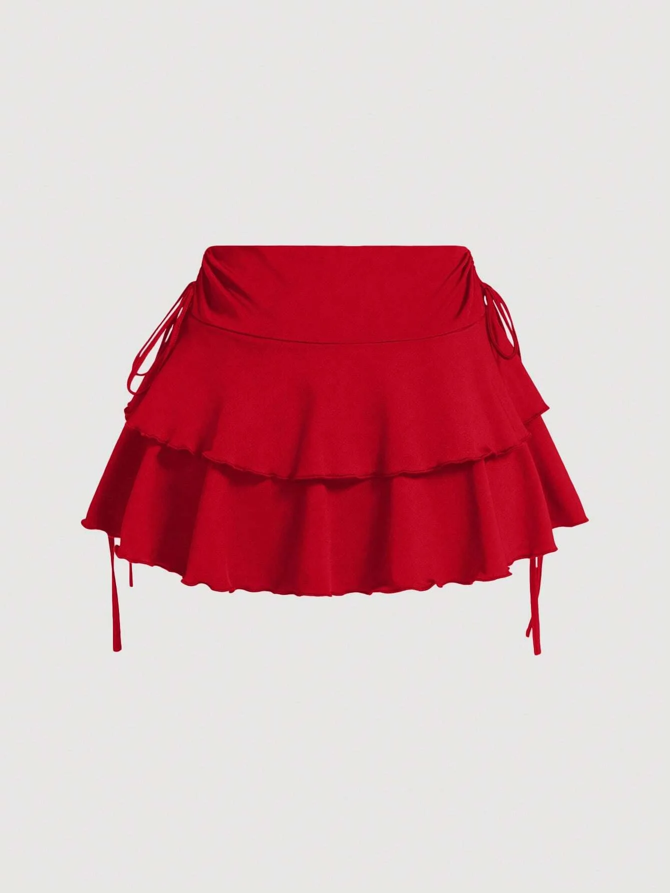 Women High Waist Drawstring Ruffle Mini Skirt Solid Layered Flowy A Line Short Skirt Y2K Summer Streetwear Bottoms