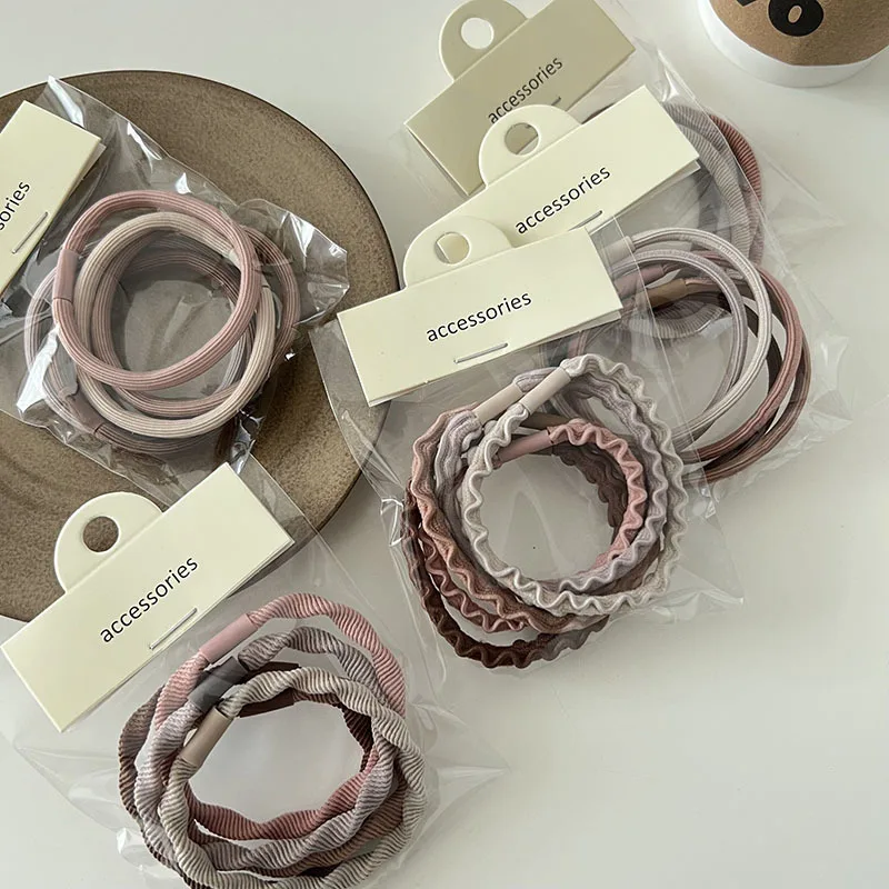 5 basic hair rope net red simple head rope female high elastic hair ring girl tie hair rubber band leather case