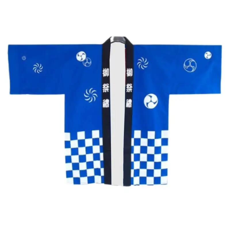 Happi Coat Japanese Traditional Matsuri Festival Kimono Yukata Red Blue Checkered Print For Men Women Cosplay Party Haori Coat