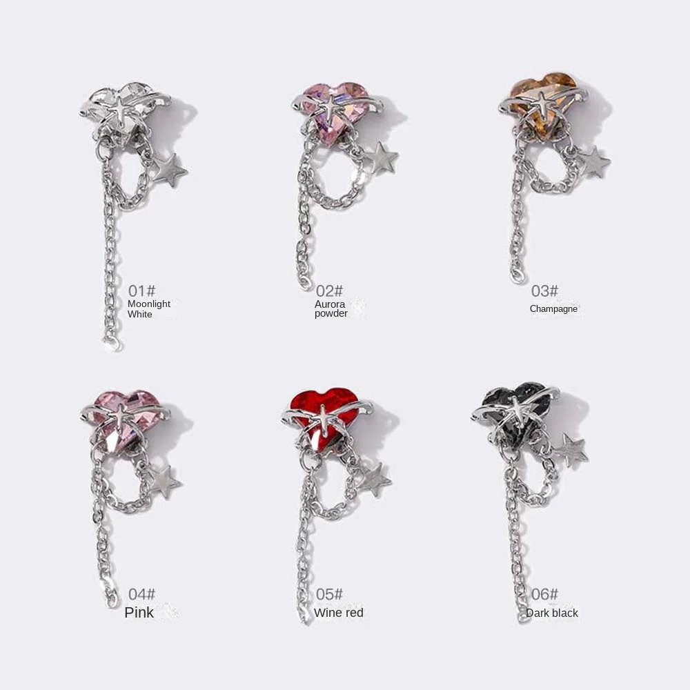 2Pcs/set Manicure Ornaments Heart Nail Decorations Metal Chain Nail Art Drills Alloy Nail Charms Heart Nail Accessories