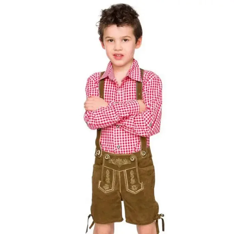 

Children Oktoberfest costume Plaid Lederhosen Bavarian German Beer Festival Fantasia Party For Kids Boy Halloween