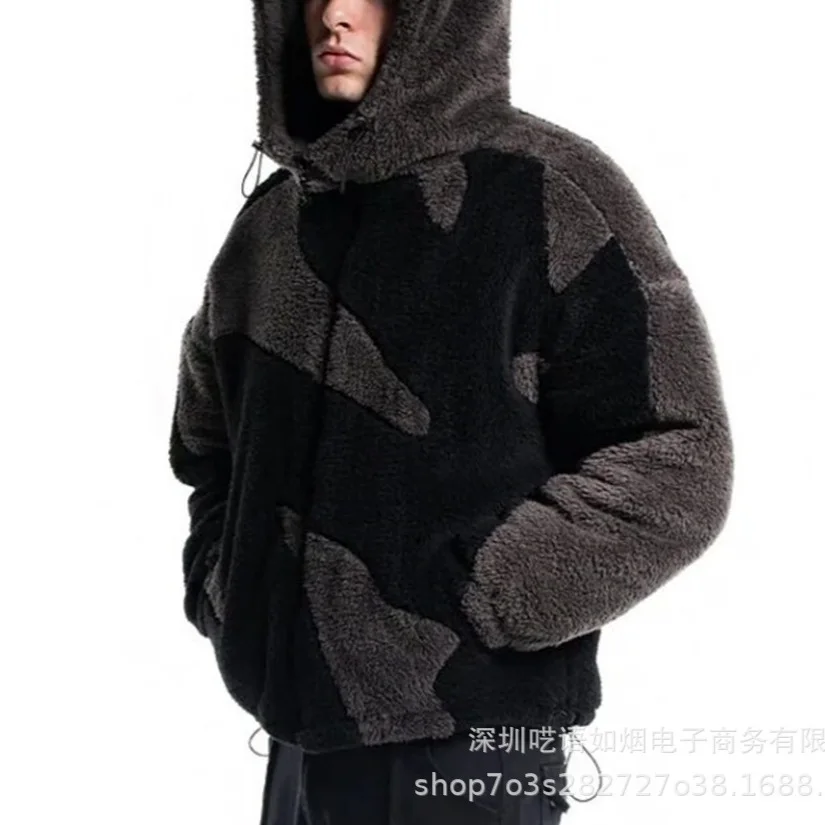 Fashionable And Trend Multifunctional Patchwork Color-blocking Loose Plush Zip-up Hooded. Jacket For But And Wobut Y2k、 Sexy