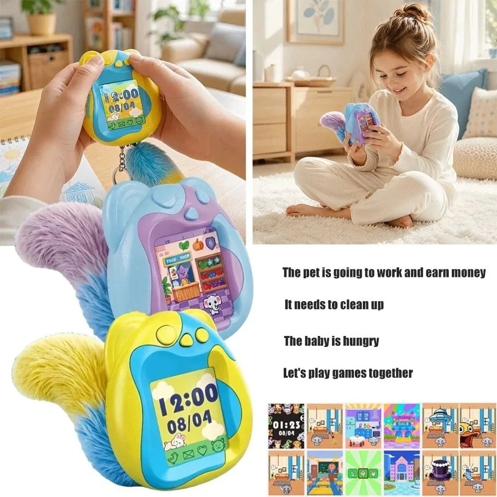 Color Screen Virtual Pet Keychain Mini Portable Pet Game Console Educational LCD Screen Electronic Pet Machine Kids