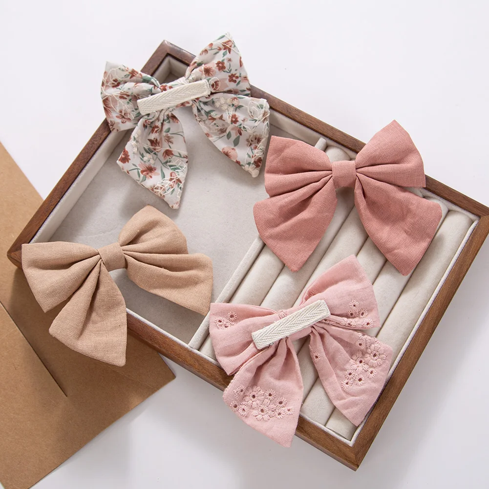 

Набор из 4 заколок для волос для девочек: льняные хлопковые банты, заколки для хвостиков, с принтом в клетку, цветы и горошек, в корейском стиле, детские аксессуары для волос