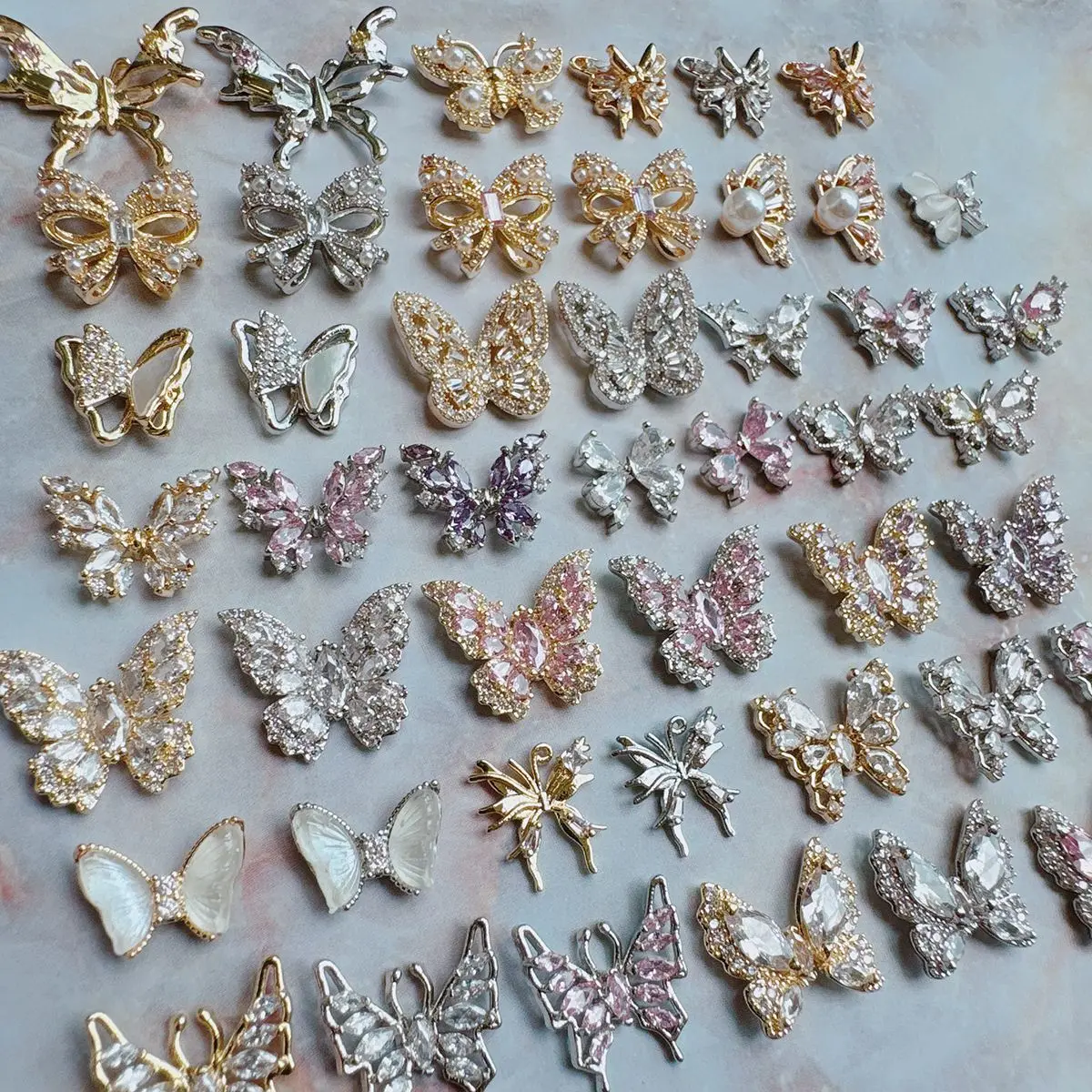 

10pcs/lot Luxury Large Pink Butterfly Zircon Crystals Metal Nails Jewelry Decorations Nail Art Accessories Charms Parts Supplies