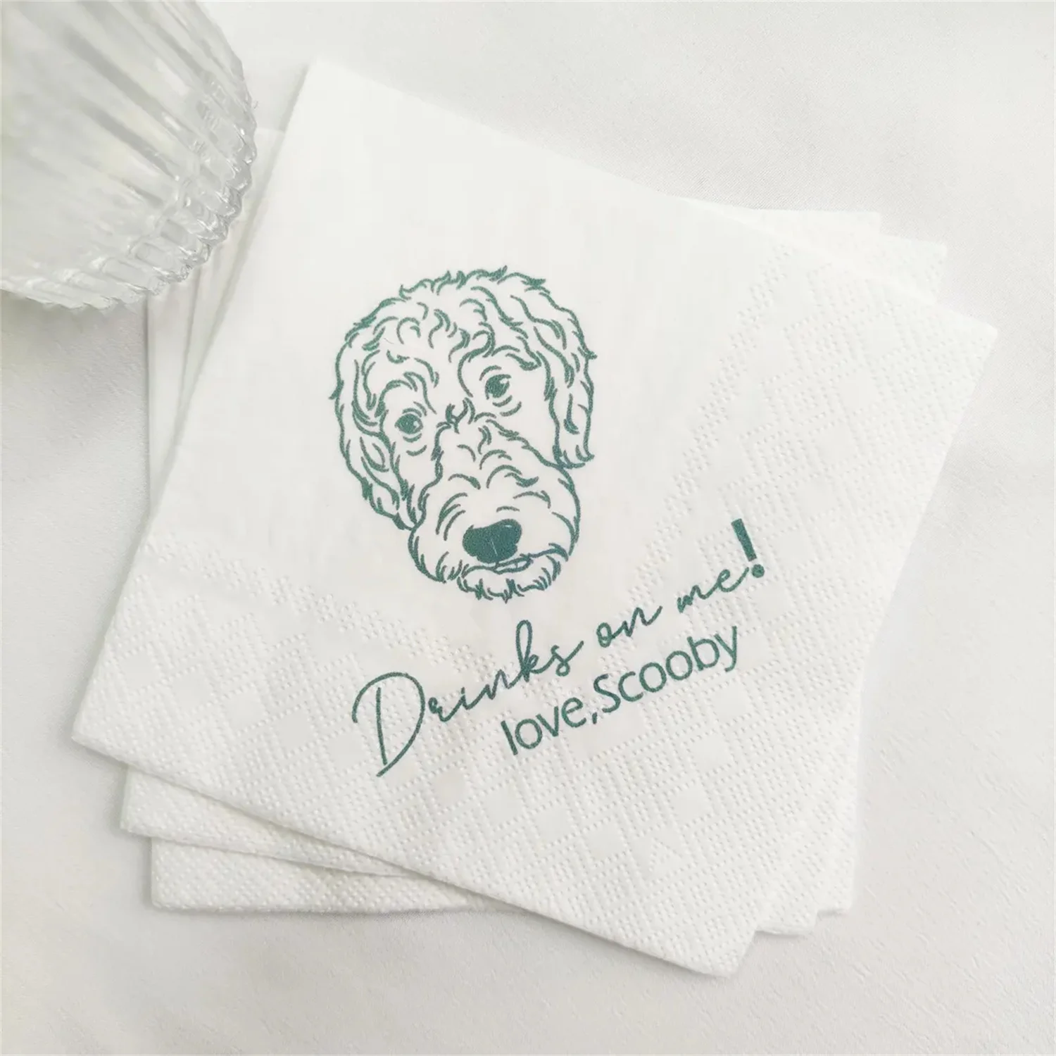 Guardanapos ilustrados personalizados para casamento de cachorro, 50 peças, chá de panela, festa de noivado, guardanapos de bar personalizados, guardanapo de casamento para animais de estimação personalizado