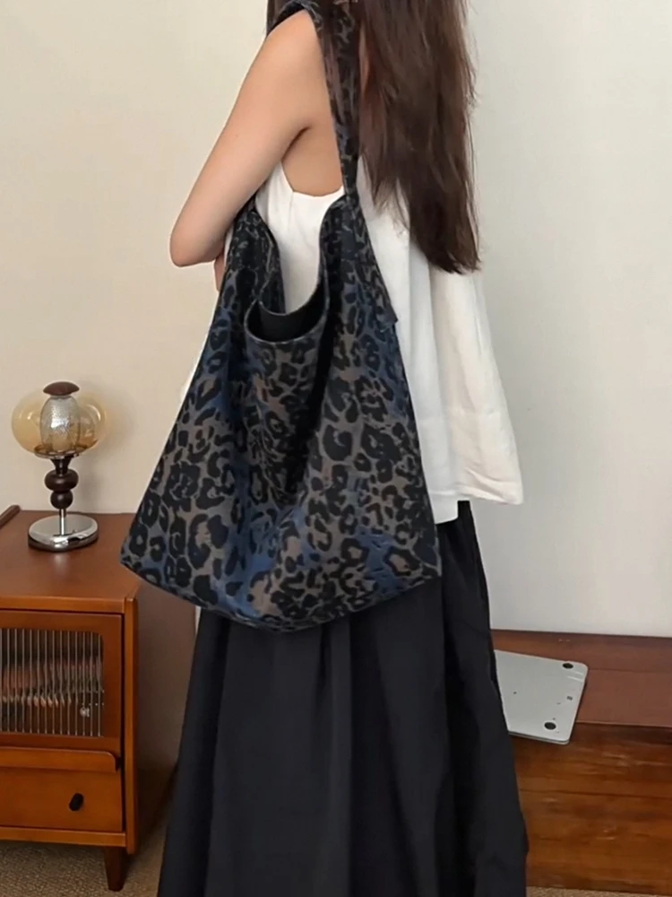 

Модная простая леопардовая джинсовая женская дорожная сумка \ сумка большой вместимости, женская сумка-тоут под мышками, дорожная сумка на плечо