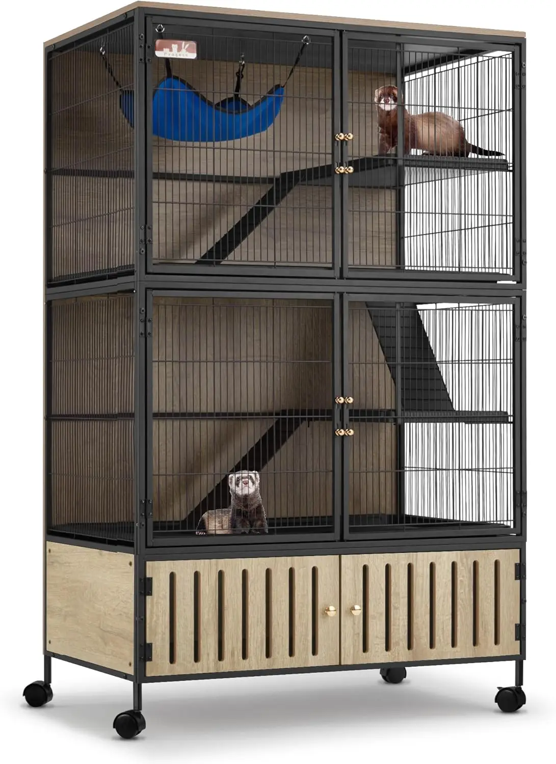 

Metal Large Guinea Pig Cages 5 Levels, 60' H Rolling Ferret Cage with Removable Ramps & Double Door