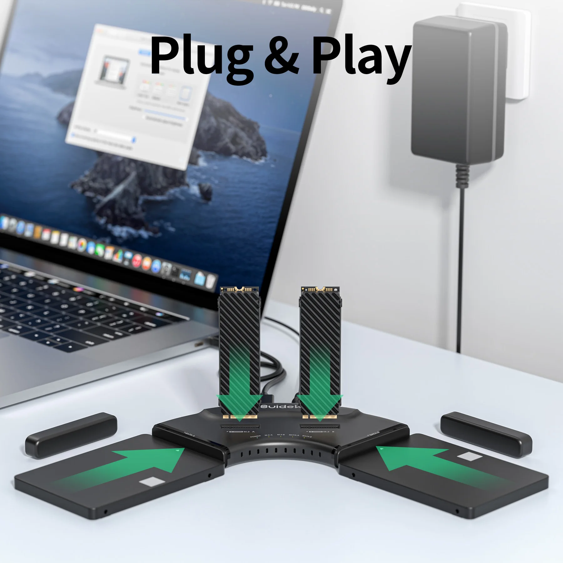 

USB-C 10Gbps 4-Drive SSD HDD Dock with Dual M.2 NVMe SATA Adapter Hard Disk Docking Stations UASP TRIM for Windows Mac Linux