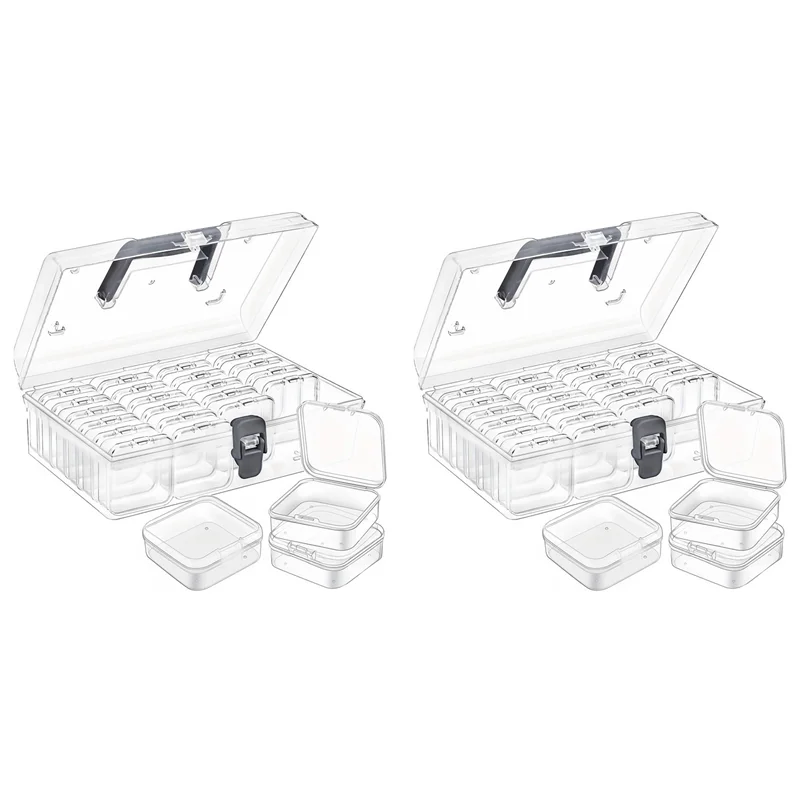 صندوق منظم الخرز A88Z 2X مع مقبض، 24 قطعة من البلاستيك للتخزين المستطيل، صناديق حاويات تخزين الخرز الشفافة الصغيرة