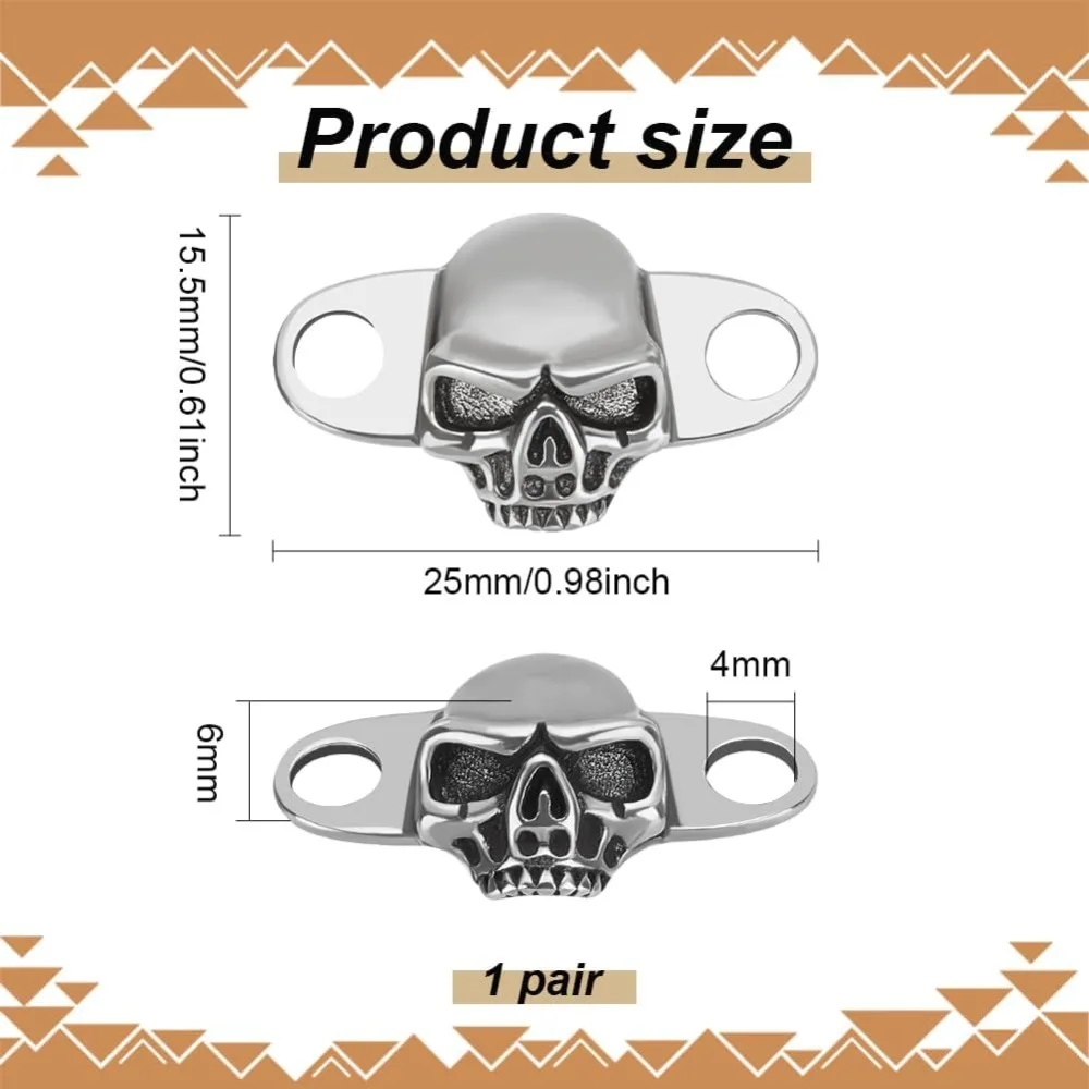 2 Pcs Skull Shoe Lace Charms Antique Shoelace Buckle Detachable Fashion Brass Skeleton Shoelaces Decorations Jewelry Shoelace