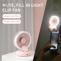 Mini Fill Light For Phone Clip Fan Portable Handheld Folding Hanging Neck Fan USB Charging Desktop Mute Cooling Fan Outdoor