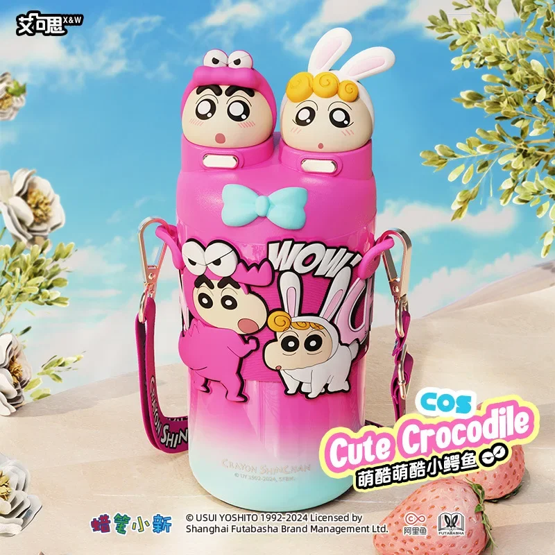 Anime Cartoon Crayon Shin-chan Straw Cup Kawaii Cute 316 Stainless Steel Cup Portable Large Capacity Water Bottle Children Gift