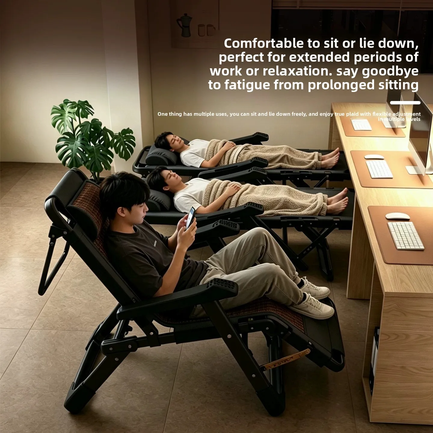 Deckchair Foldable Office Home Balcony Leisure Lunch Break Sitting and Sleeping Dual-purpose Backrest Lazy Chair