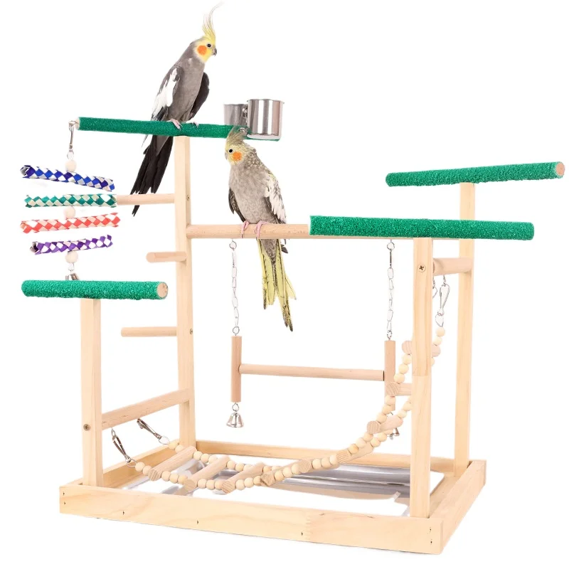 

Solid Wood Gnawing Frosted Stand Stick Parrot Stand Climbing Ladder Swing Suspension Bridge Claw Bird Toy