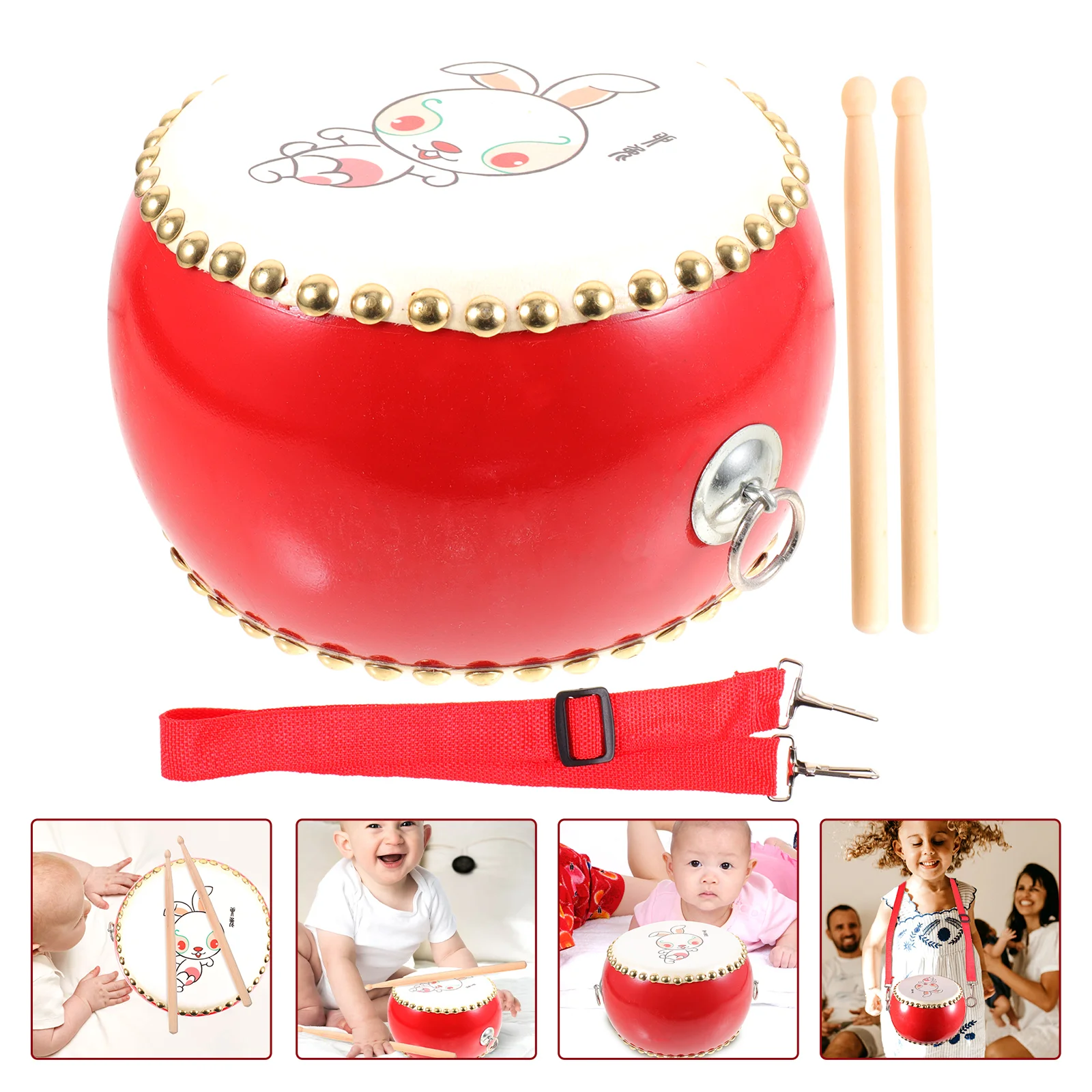 

Drum Toddler Toys Musical Instrument Strap Kids Wood Plaything Percussion Supply