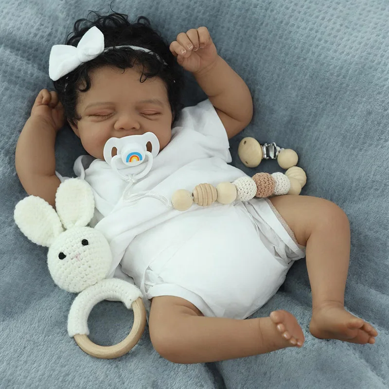 

NPK 19 дюймов Reborn Pascale Bebe уже готовая спящая кукла Reborn, реалистичная, мягкая на ощупь, темная кожа, волосы ручной работы