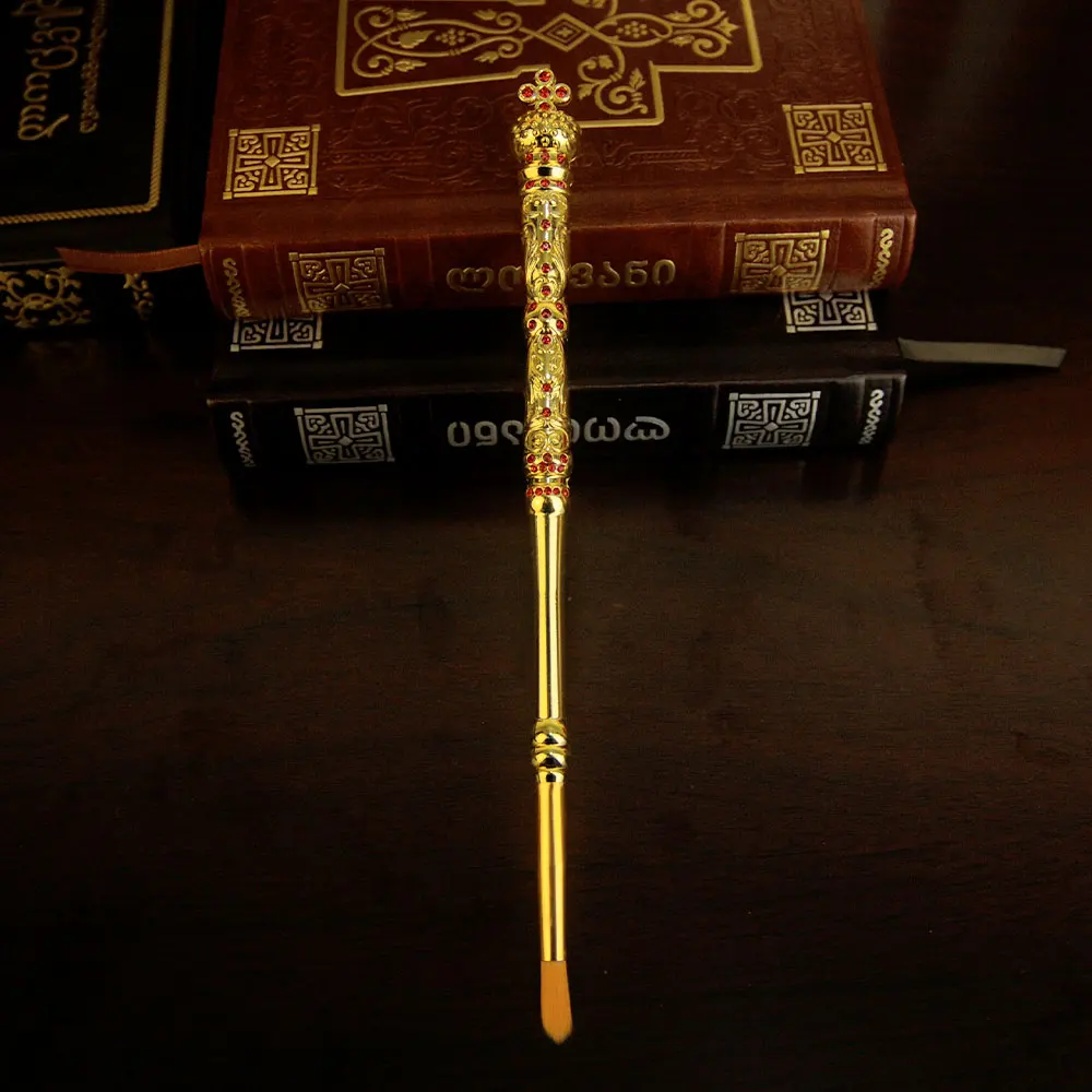 HTISOK 9" Dreiteiliges Set Luxuriöser Orthodoxer Ritualstift aus Gold-Zinklegierung mit Kristalleinlagen, Verziert mit Krone und Kreuz, Geschenk für Freunde – Detail 4