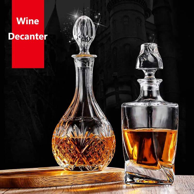 YLN&GY Lead-Free Glass Whiskey Decanter Thick-Walled Crystal Bottle for Bourbon Scotch,Elegant Barware Gift in Various Styles