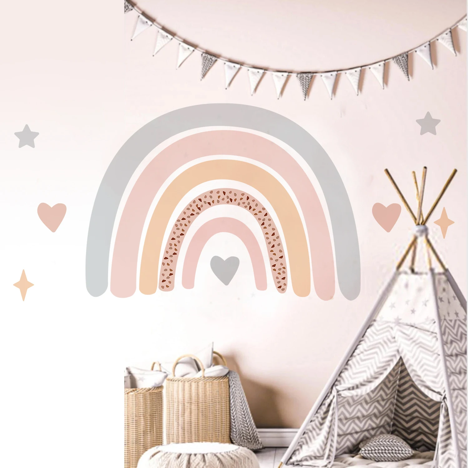 Cartoon Boho Rainbow Wall Sticker Wall Decals Home Decorations Color Mural Sticker Baby Living Bedroom Ornament Home Wallpaper