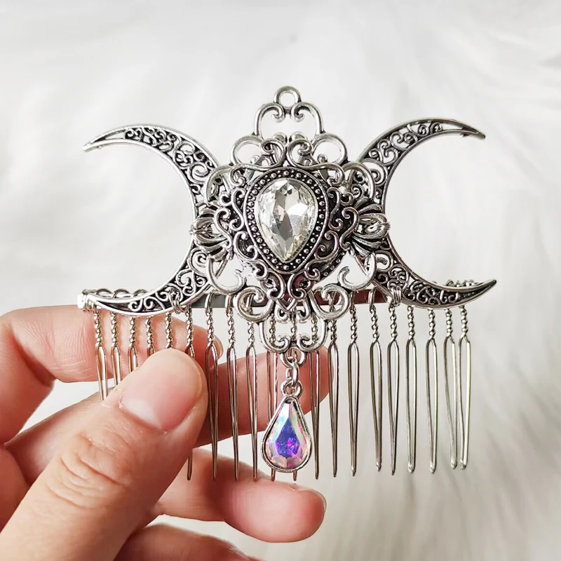 Witch Fairy Crystal Crescent Moon Twigs Branch Amethyst Haircomb Forest Woodland Hairclip Hairpin Faerie Hair Jewlery for women