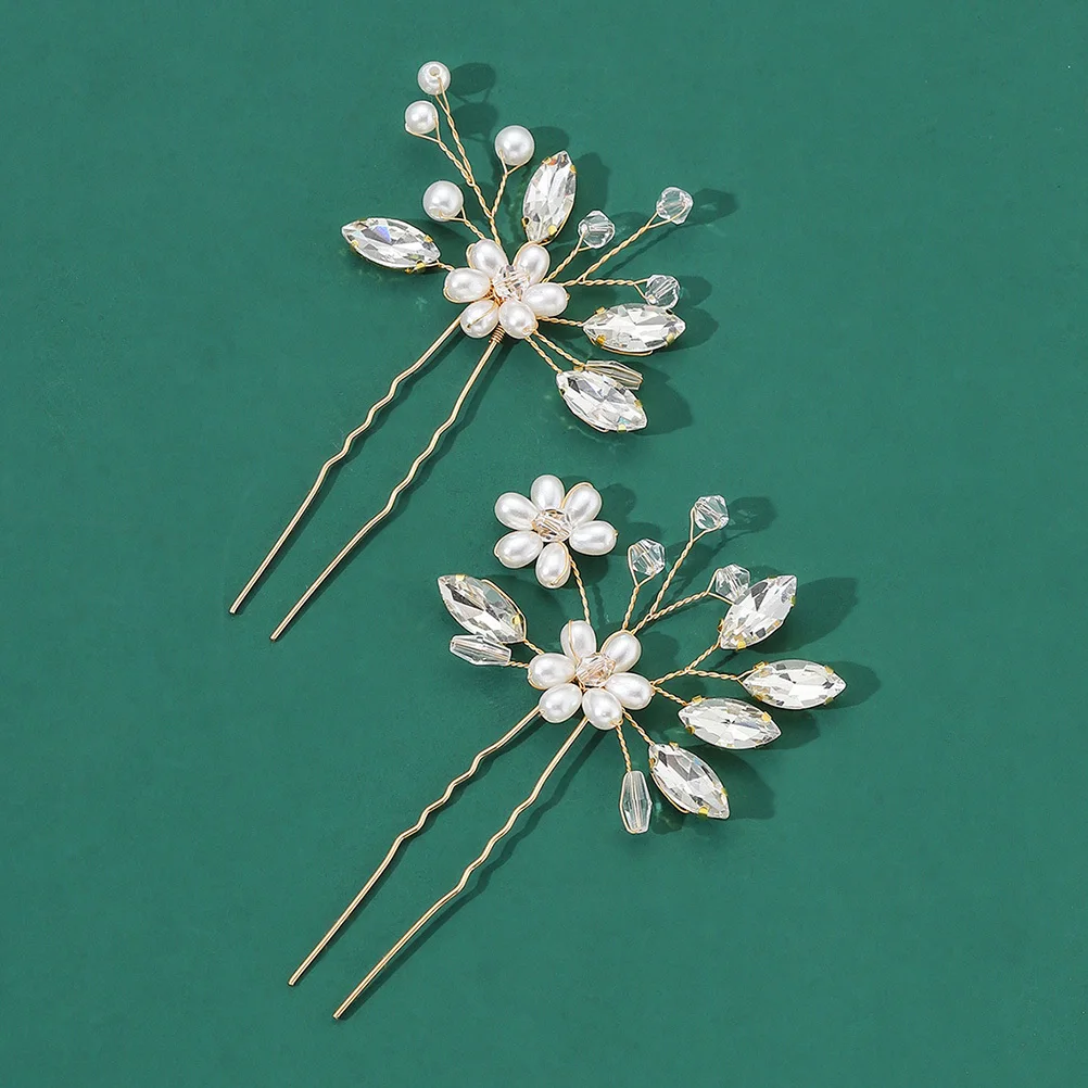 

2Pcs Wedding Pearl Hairpins Elegant Bridal Hair Forks Crystal Hair Decor for Special Occasions Wedding Flower Design Hairpin
