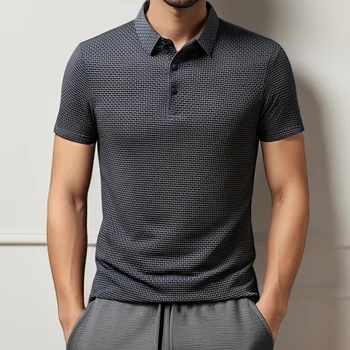 New Men's Business Casual Short Sleeved Bone Flower Solid Color POLO Shirt Fashion Breathable Comfortable Summer Versatile Top 4
